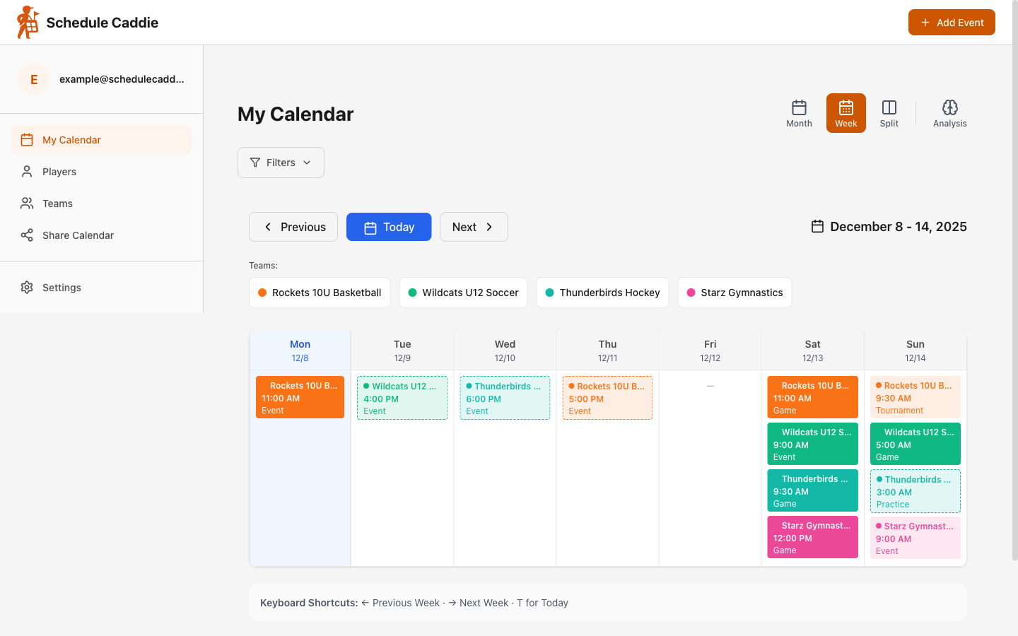 Calendar week view showing events ready for review - Desktop view