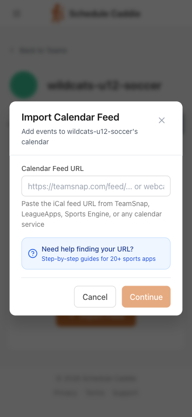 Import feed modal - Mobile view
